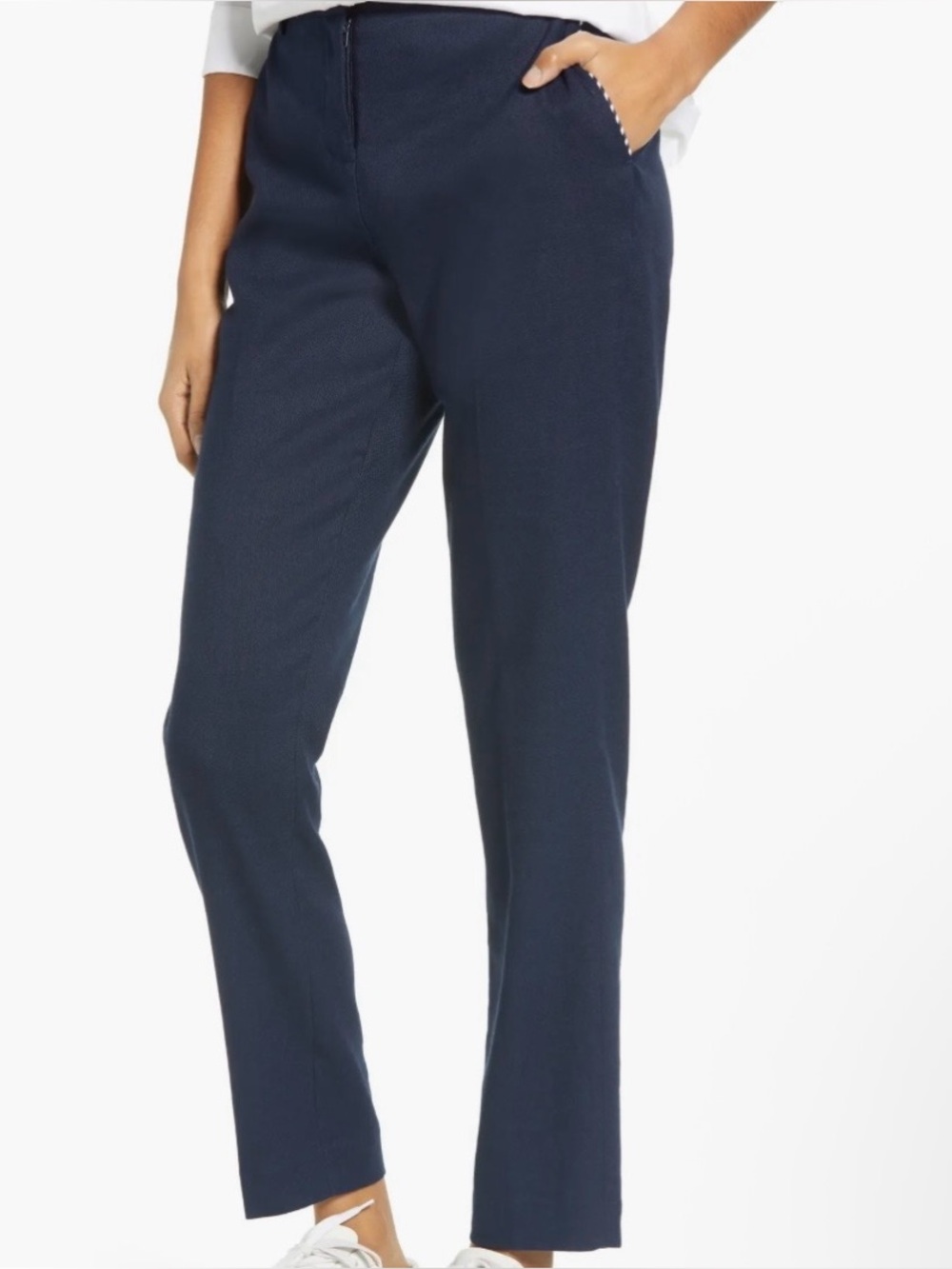 COURT&ROWE clean finish linen blend navy trousers